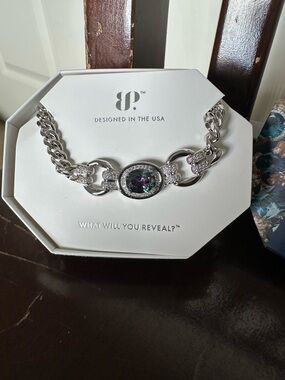 Bomb Party Designed in the USA Silver Necklace with Mystic Oval Center Stone